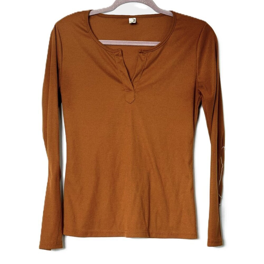 Long Sleeve Light Brown Women's Tee Shirt Size Medium
